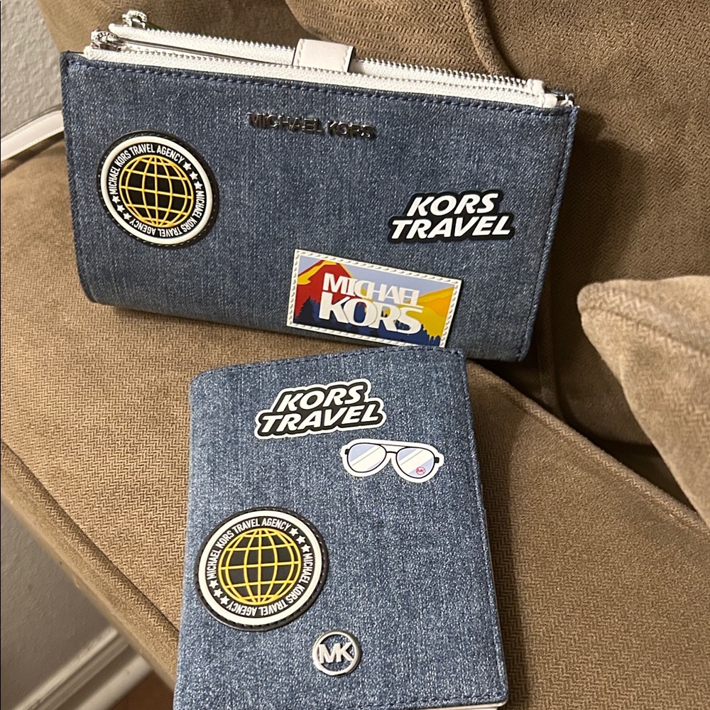 Michael Kors Denim Blue Toiletry Bag and Passport Holder